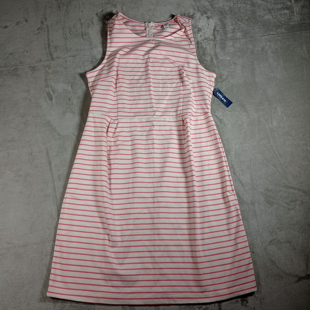 Old Navy Ponte Sheath Dress Womens L Pink White Striped Sleeveless NWT Summer
